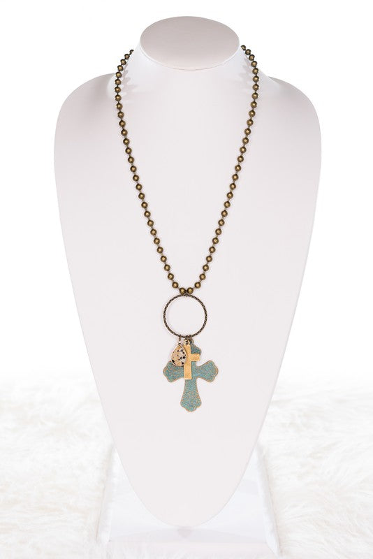 Patina Cross Ball Chain Necklace