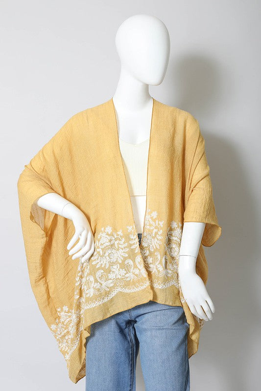 Floral Embroidered Trim Kimono