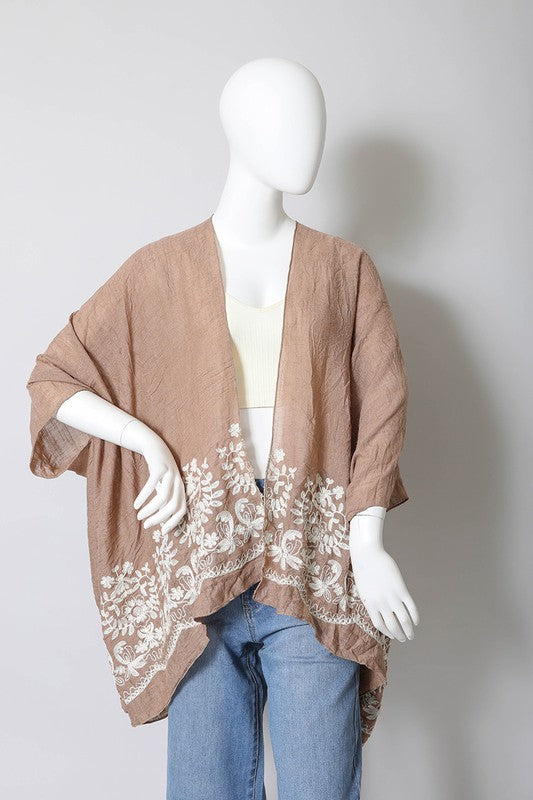 Floral Embroidered Trim Kimono