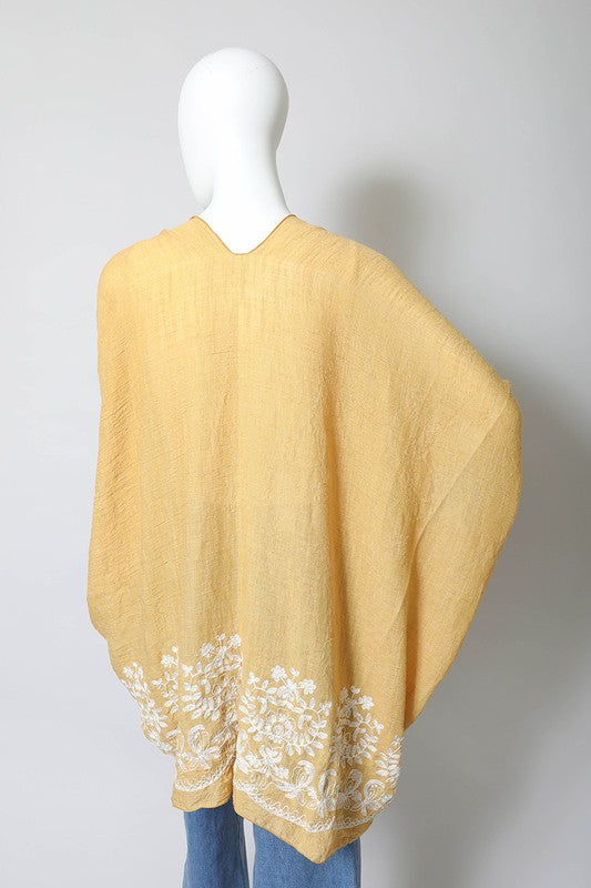 Floral Embroidered Trim Kimono