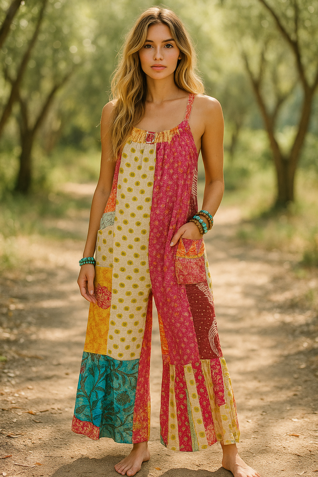 Kantha Flared Overalls - Mabel