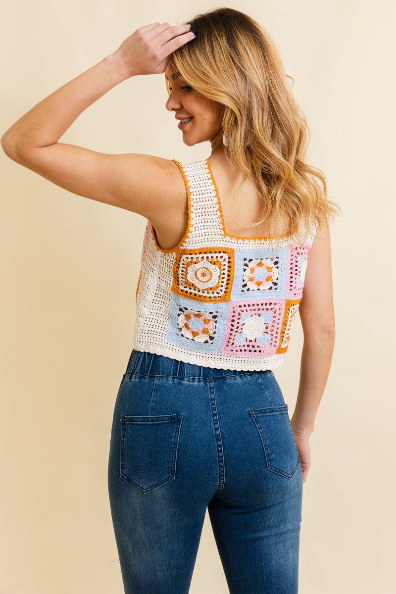 Vintage Bloom Crochet Crop Top