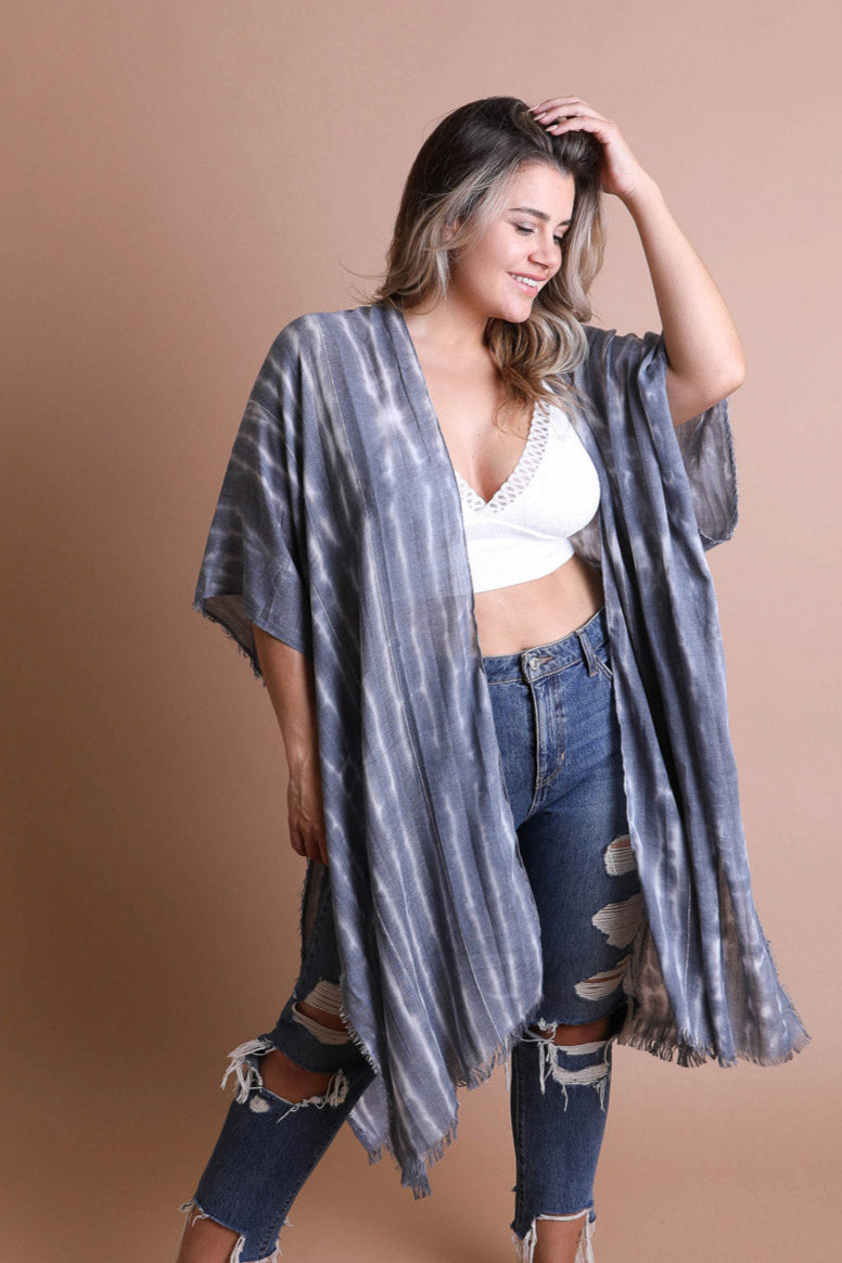 Tie Dye Frayed Kimono Kimonos Black