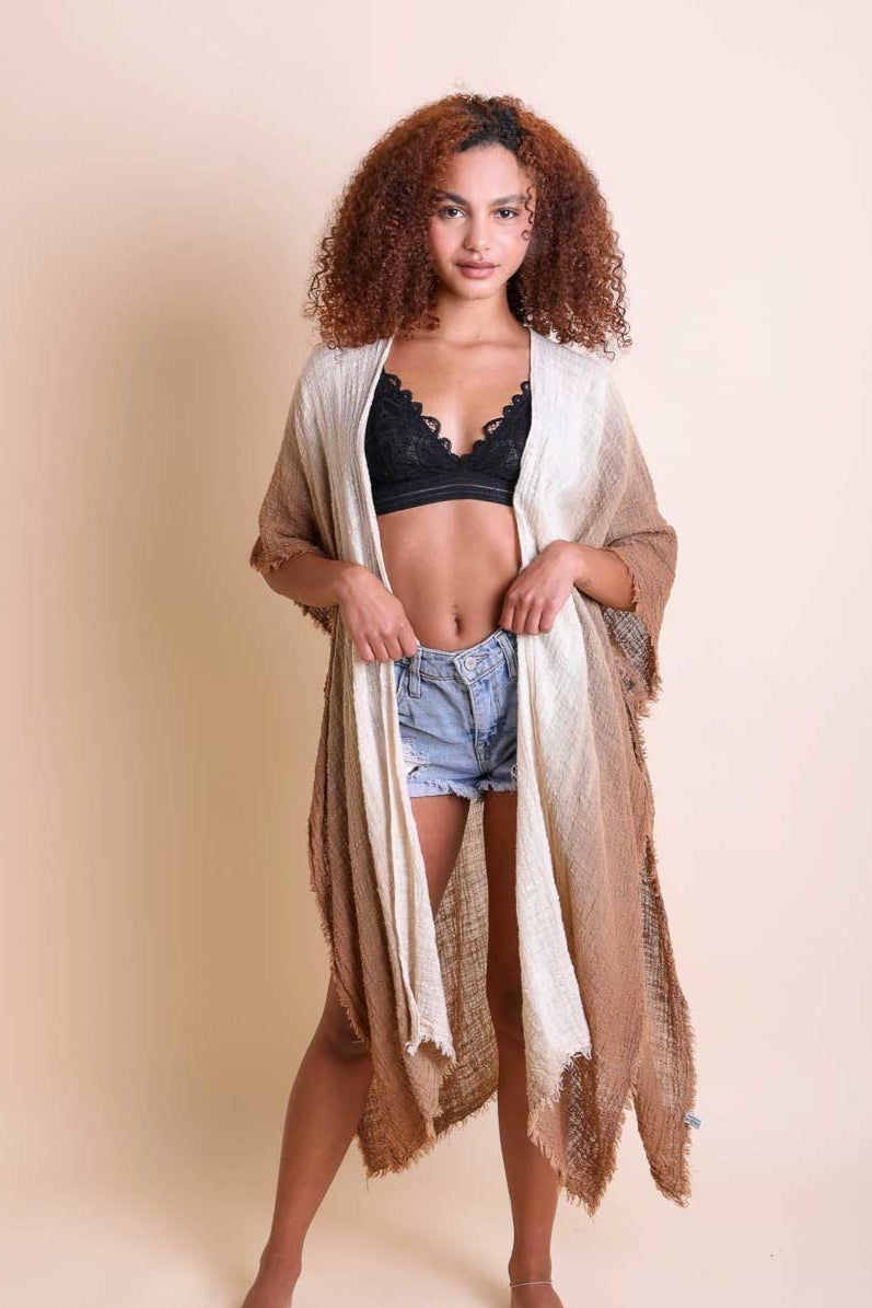 Ombre Cotton Kimono Tan