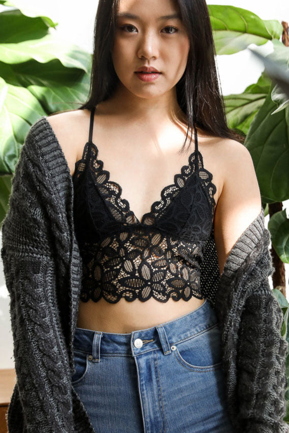 Racerback Flower Lace Bralette Padded