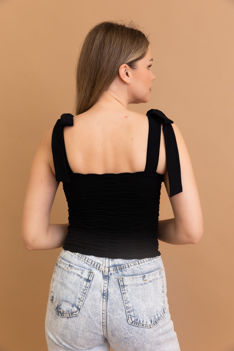Seamless Smocked Tie Shoulder Top