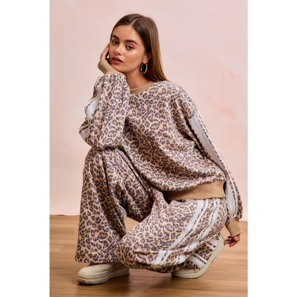 Leopard Lace Stripe Sweat Pants
