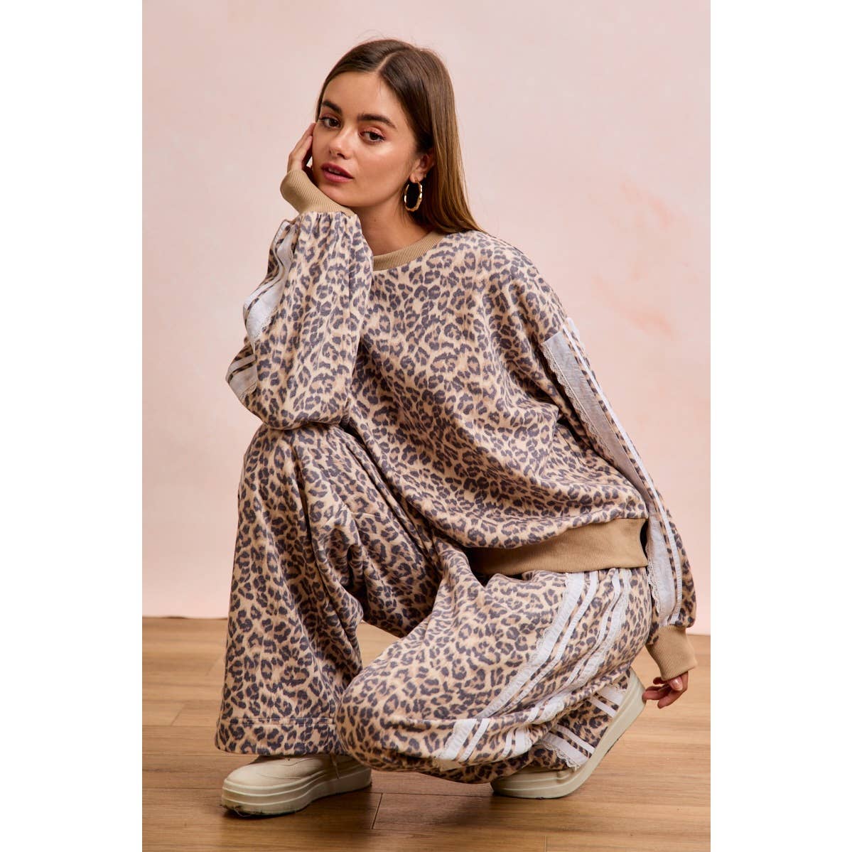 Leopard Lace Stripe Sweat Pants