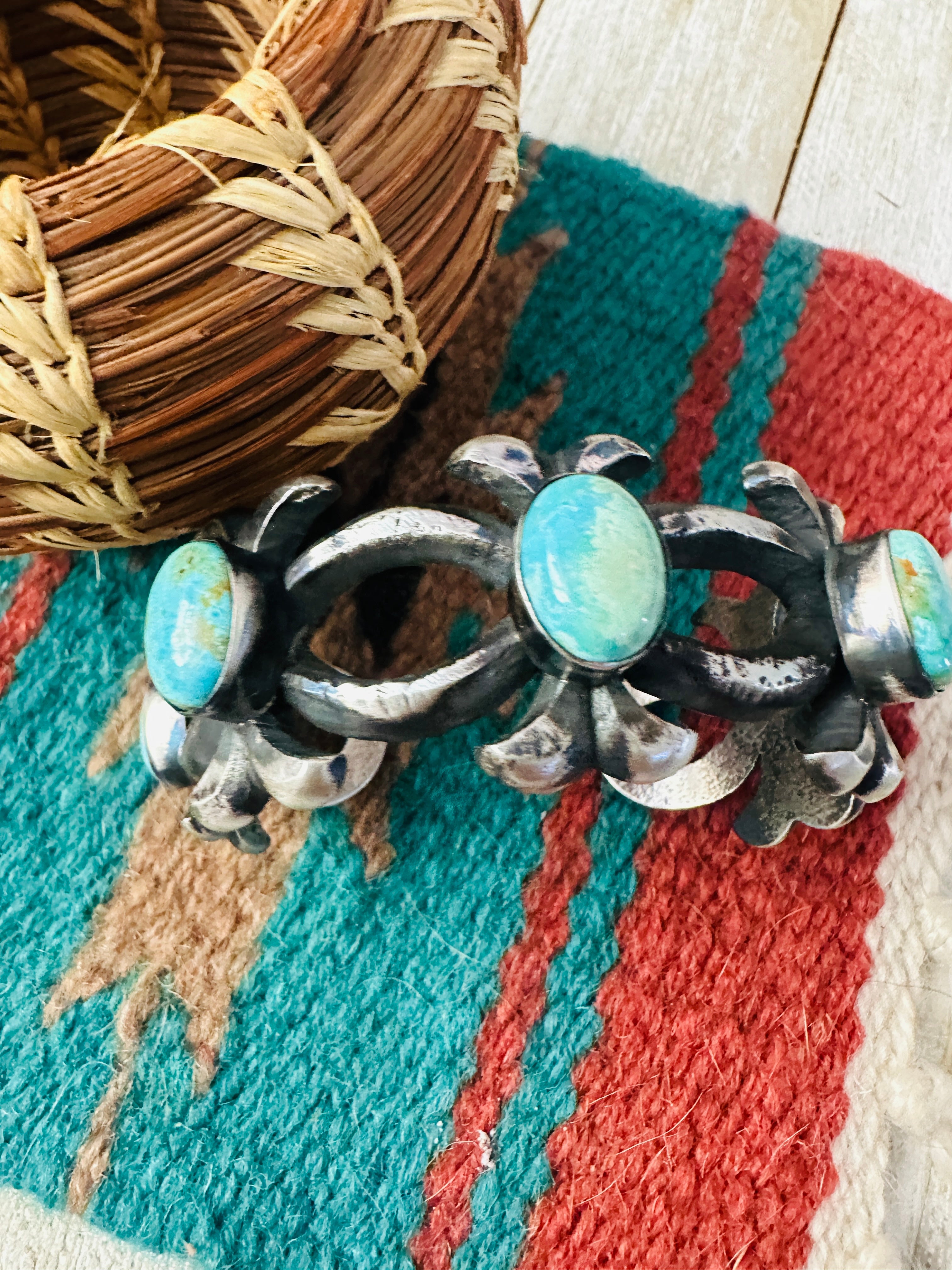 Handcrafted Turquoise & Sterling Silver Cuff Bracelet by Chimney Butte