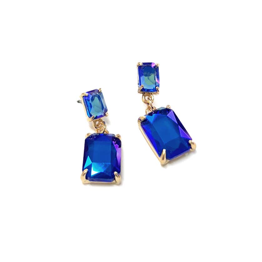 Midi Size Rectangle Linked Crystal Glass Dangle Earrings