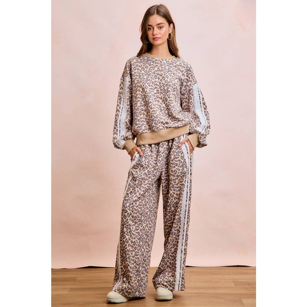Leopard Lace Stripe Sweat Pants