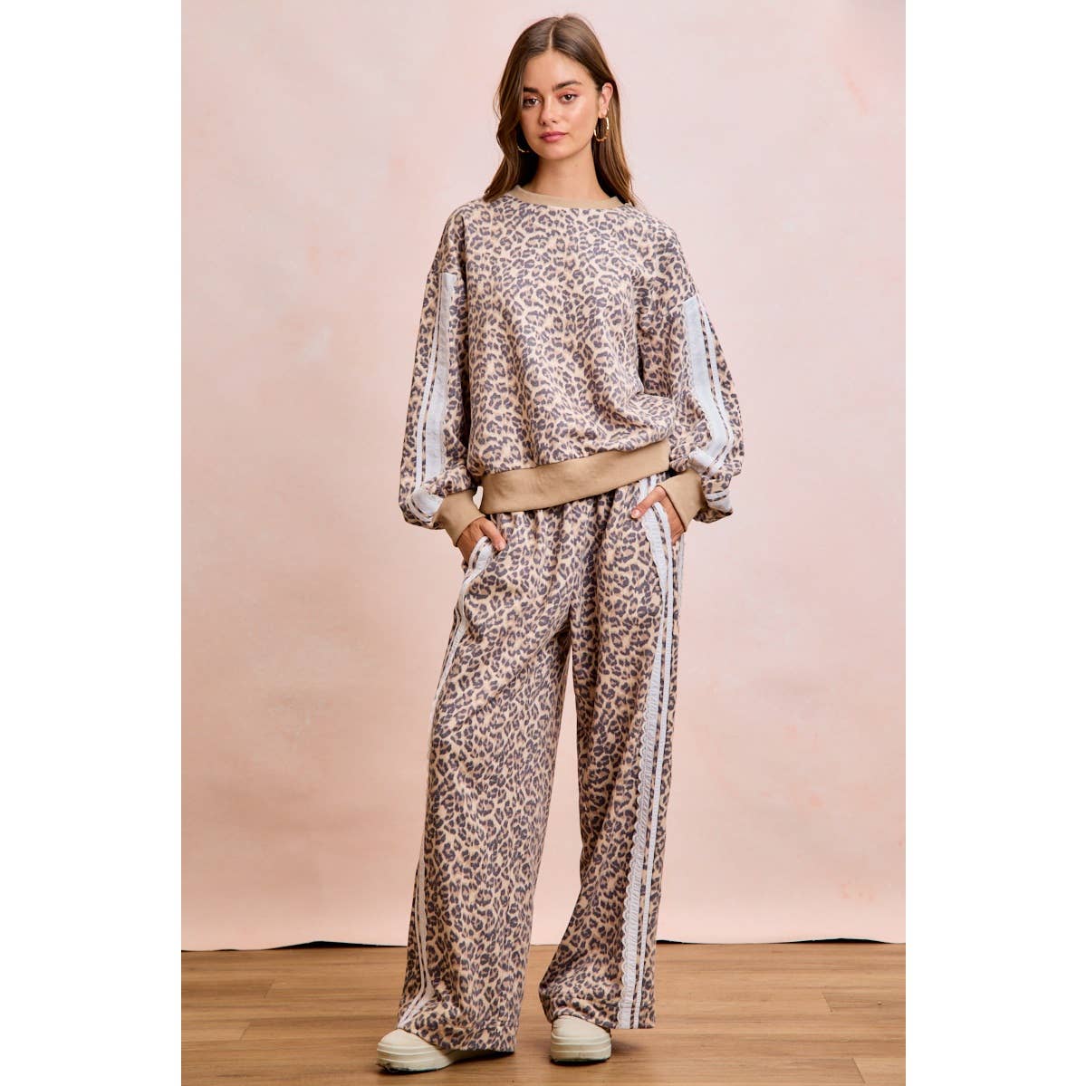 Leopard Lace Stripe Sweat Pants