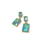 Midi Size Rectangle Linked Crystal Glass Dangle Earrings