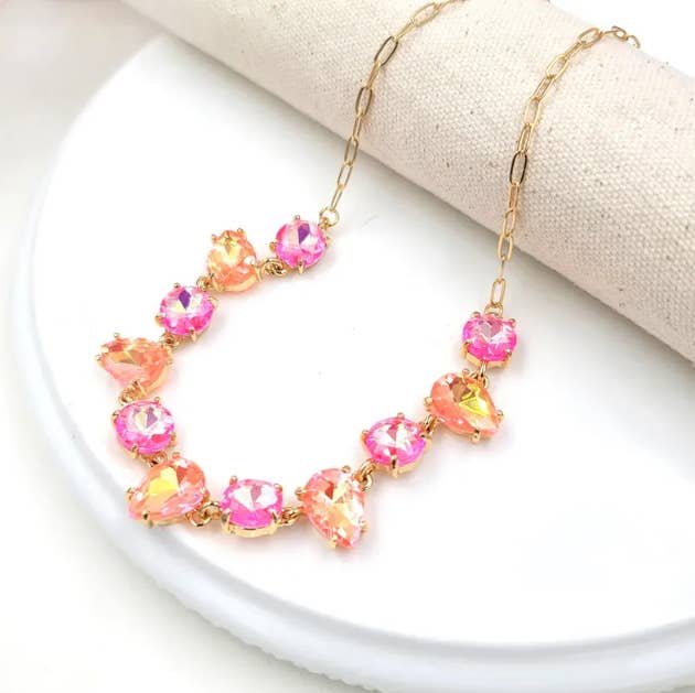Round & Teardrop Mix Glass Beads Station Necklace