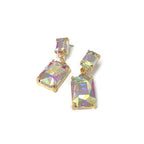 Midi Size Rectangle Linked Crystal Glass Dangle Earrings