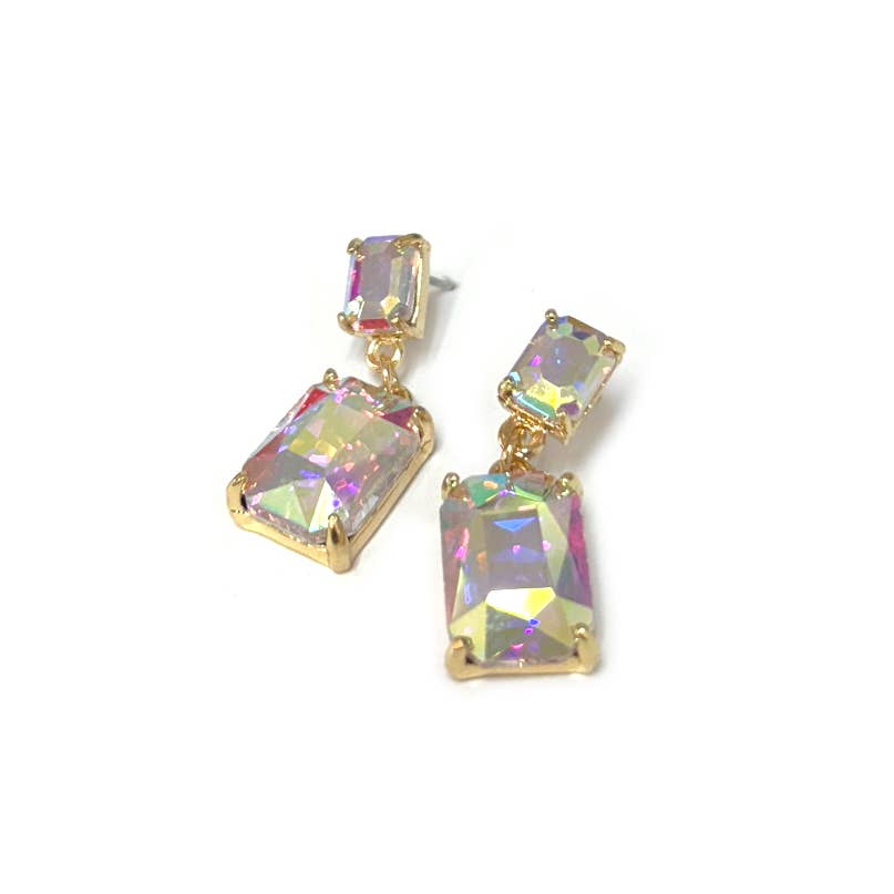 Midi Size Rectangle Linked Crystal Glass Dangle Earrings