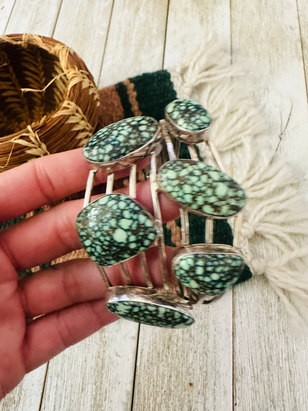 Handcrafted Old Pawn Tibetan Turquoise & Sterling Silver Cuff Bracelet