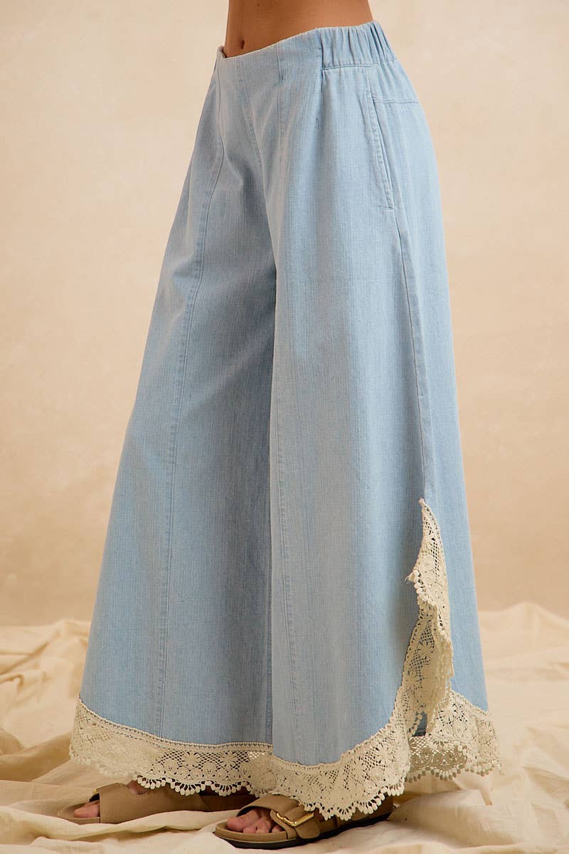 Crochet Trim Tulip Wide Leg Jeans