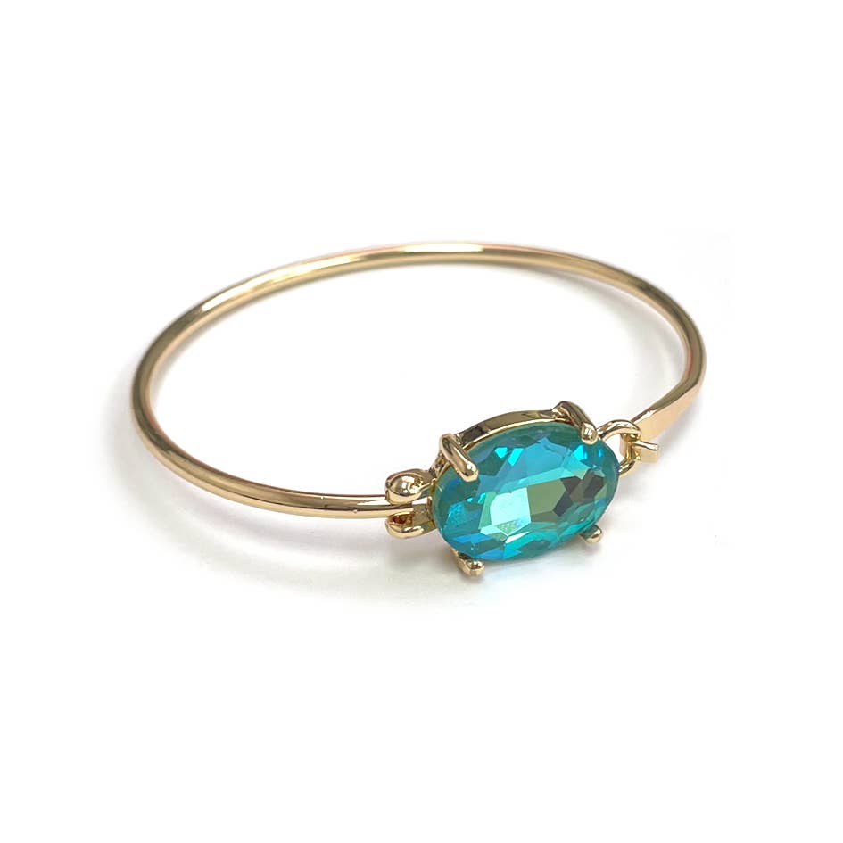 Crystal Oval Stone Cuff Metal Bangle