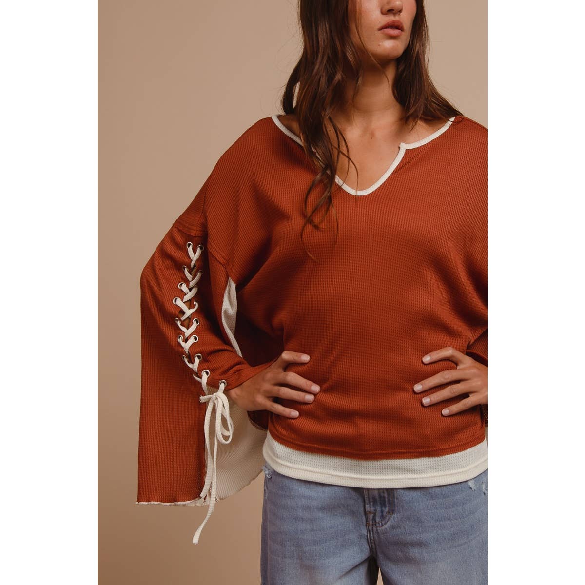 Laced Arm Boho Bell Sleeve Top