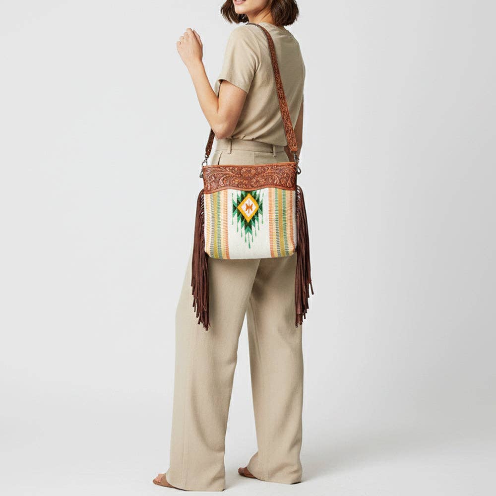 Fringe Tooled Leather Crossbody Bag