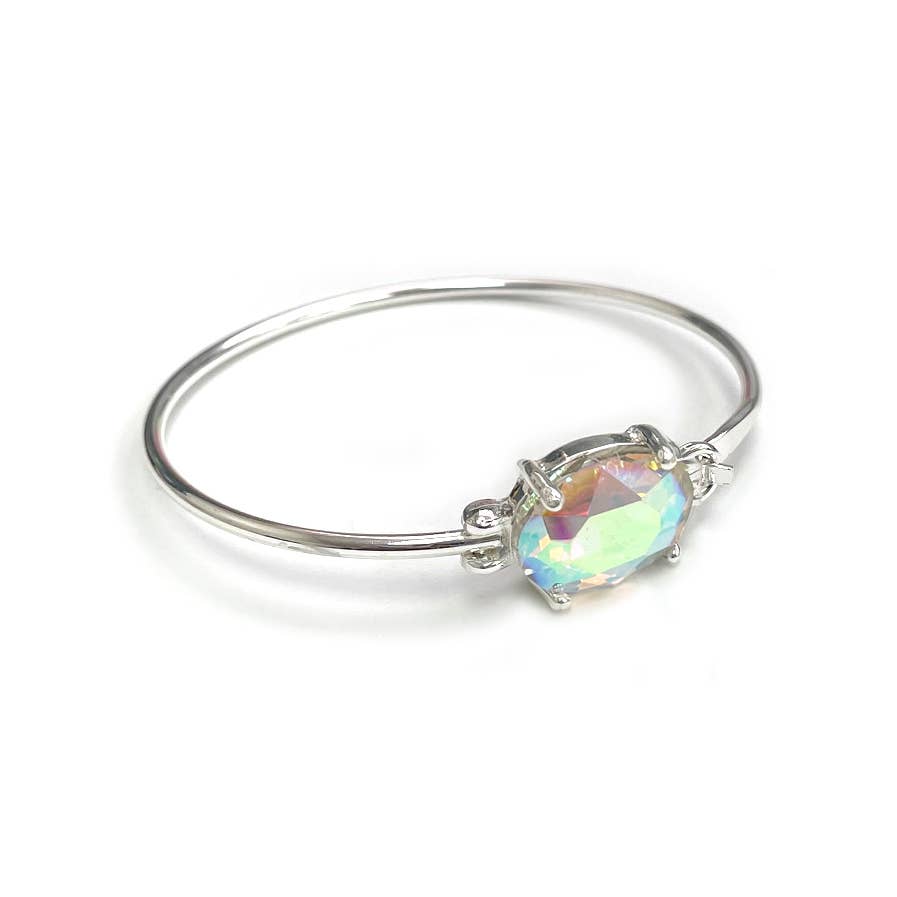 Crystal Oval Stone Cuff Metal Bangle