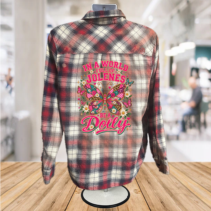 Dolly Bleached Button Down Plaid Flannel Shirt