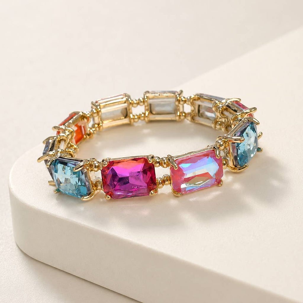 Emerald Cut Crystal AB Stretch Bracelets