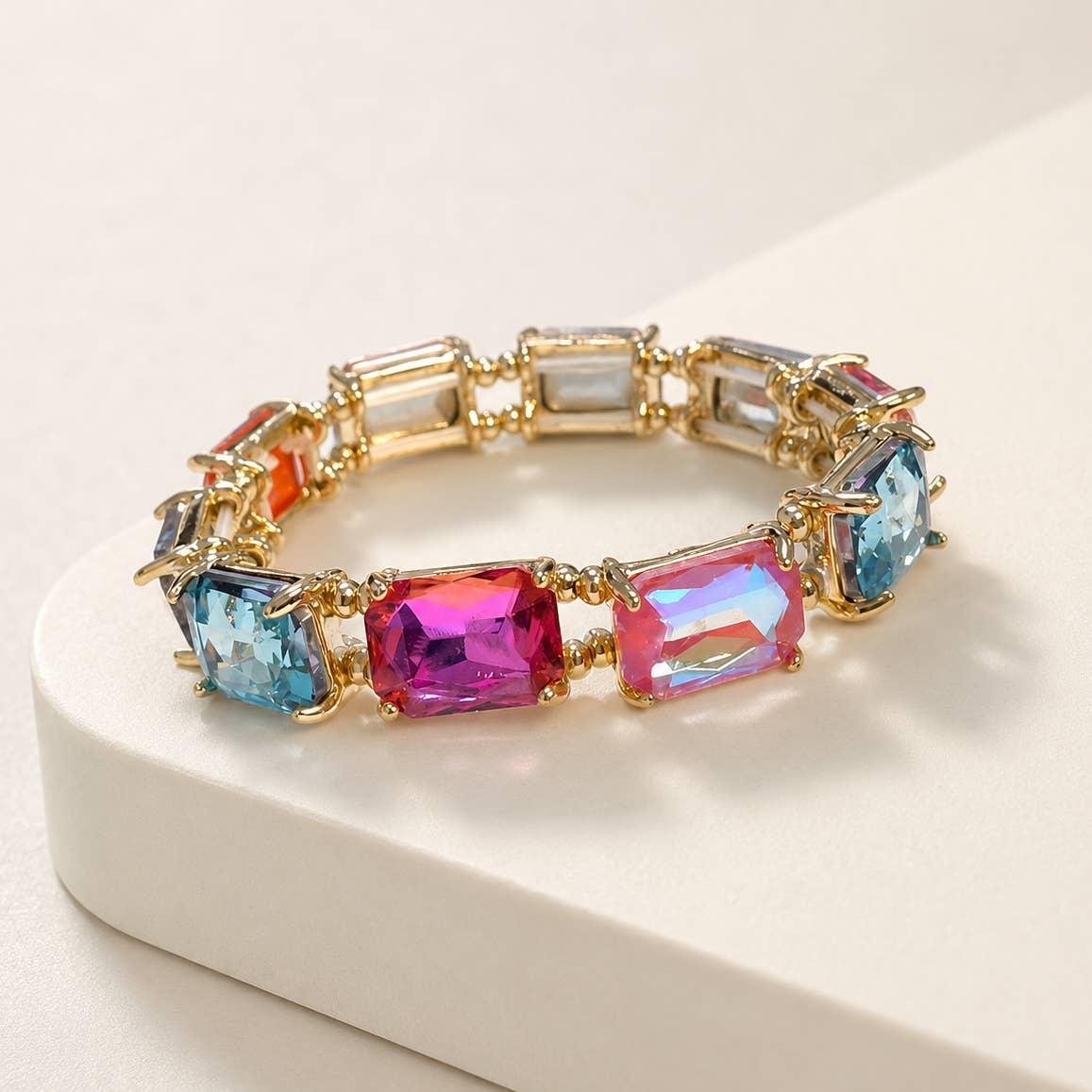 Emerald Cut Crystal AB Stretch Bracelets