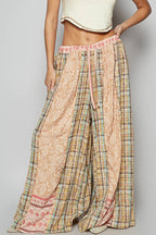 Woven Floral Patchwork Wide Leg Pants