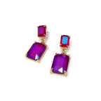 Midi Size Rectangle Linked Crystal Glass Dangle Earrings
