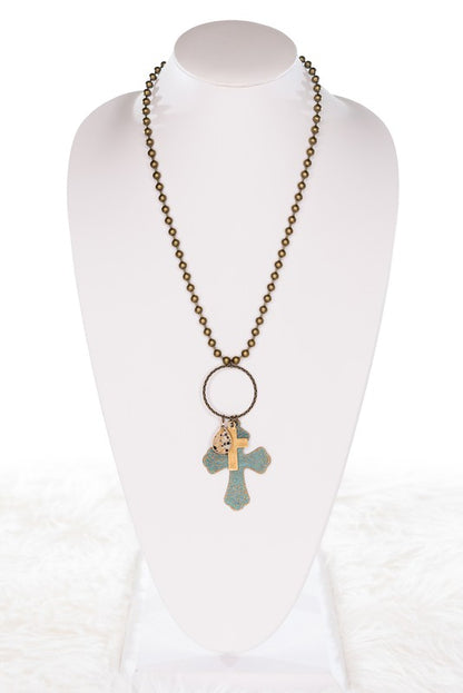 Patina Cross Ball Chain Necklace