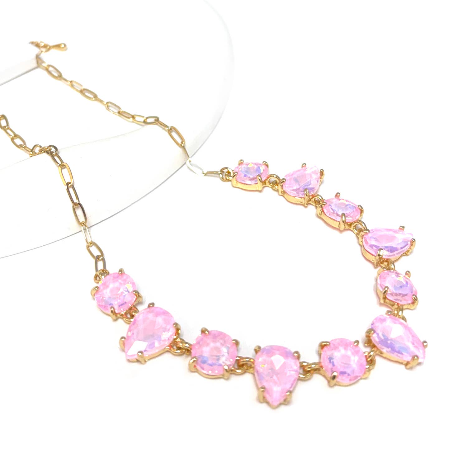 Round & Teardrop Mix Glass Beads Station Necklace