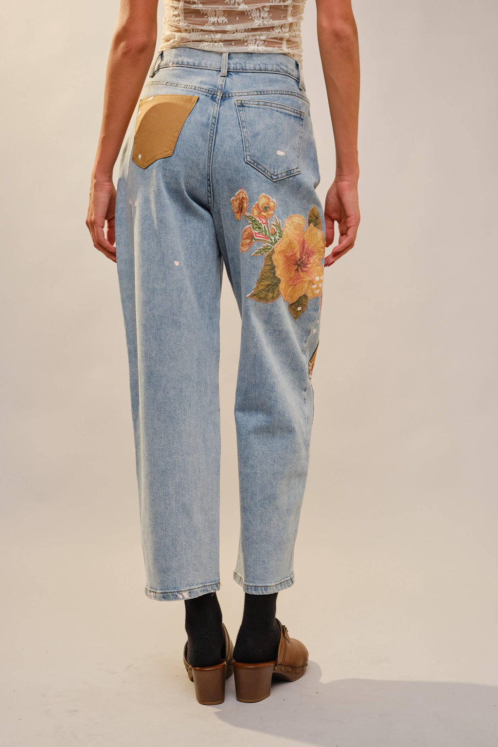 Floral Patchwork Barrel Leg Jean – High Rise Relaxed Fit