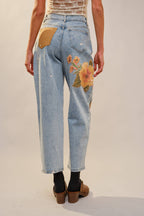 Floral Patchwork Barrel Leg Jean – High Rise Relaxed Fit