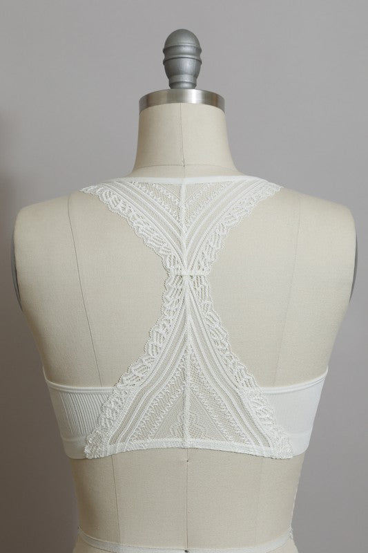Seamless Lace Racerback Bralette with Removable Pads