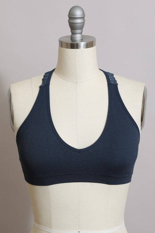Seamless Lace Racerback Bralette with Removable Pads