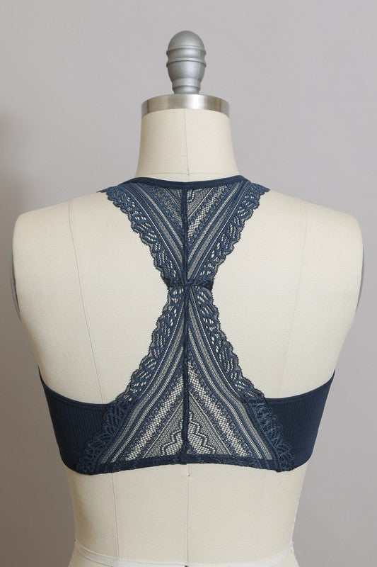 Seamless Lace Racerback Bralette with Removable Pads