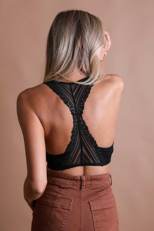 Seamless Lace Racerback Bralette with Removable Pads
