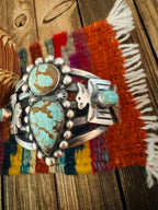 Handcrafted Sterling Silver & Number 8  Turquoise Thunderbird Cuff Bracelet by Chimney Butte