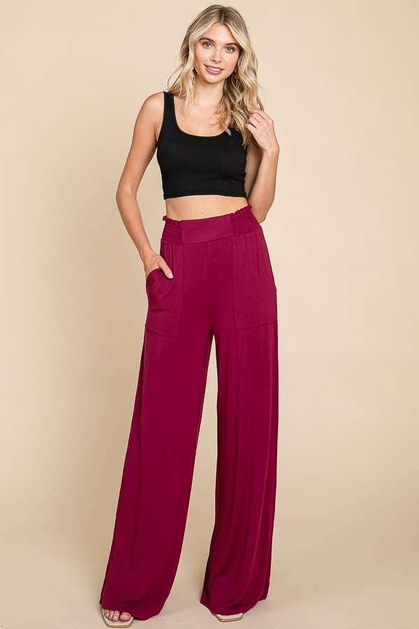 SMOCKING WAIST WIDE POCKET PANTS
