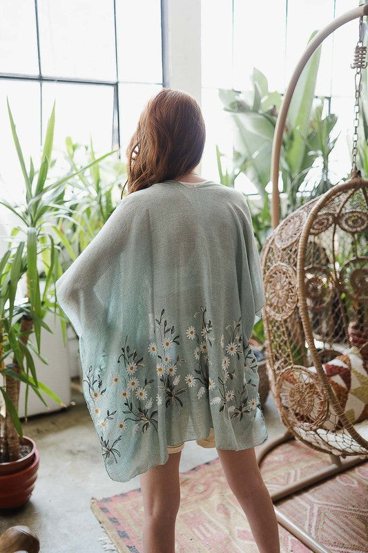 Spring Daisy Embroidered Boho Kimono