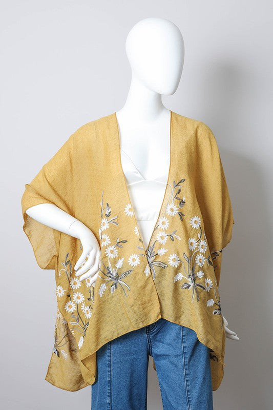 Spring Daisy Embroidered Boho Kimono