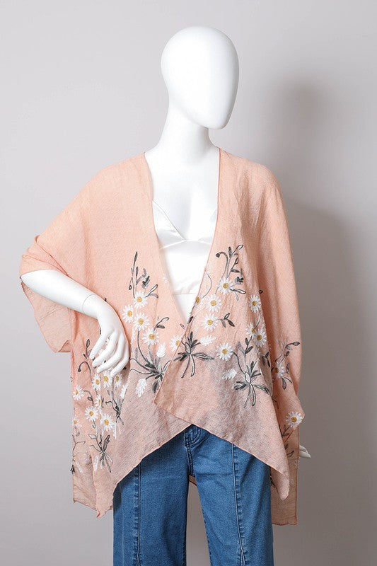 Spring Daisy Embroidered Boho Kimono