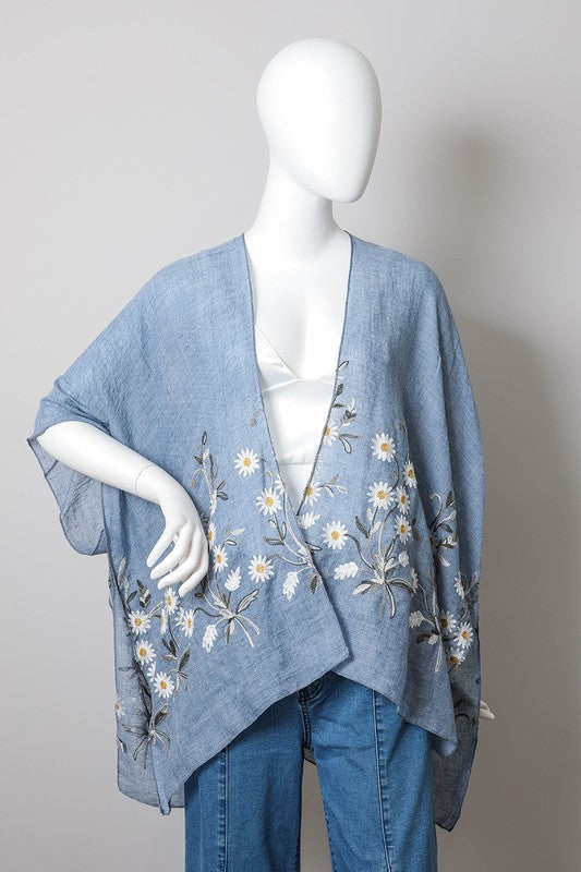 Spring Daisy Embroidered Boho Kimono