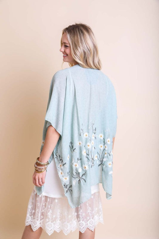 Spring Daisy Embroidered Boho Kimono