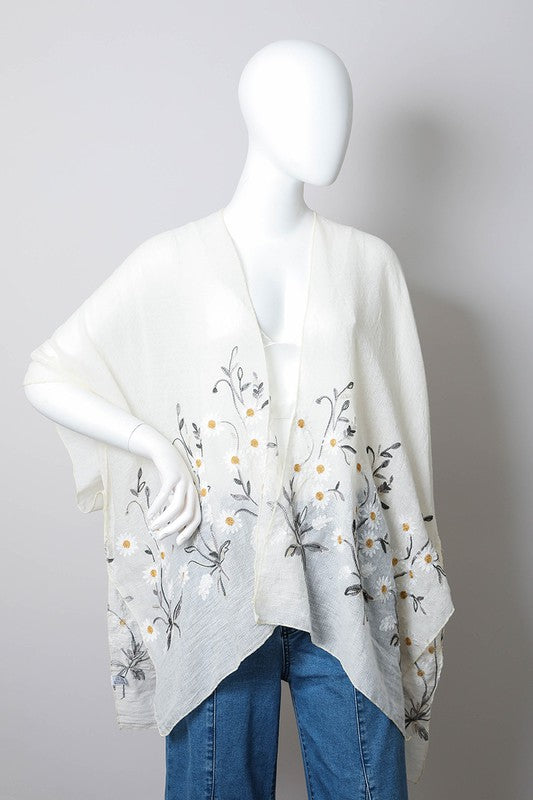 Spring Daisy Embroidered Boho Kimono