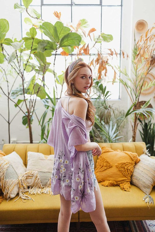 Spring Daisy Embroidered Boho Kimono