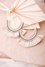 Bead and Raffia Fan Hoop Earrings