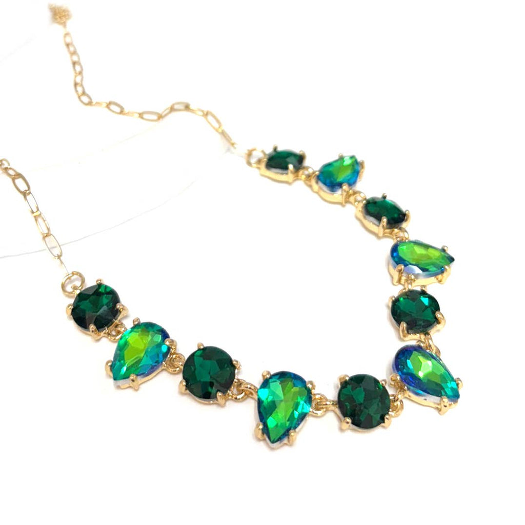 Round & Teardrop Mix Glass Beads Station Necklace